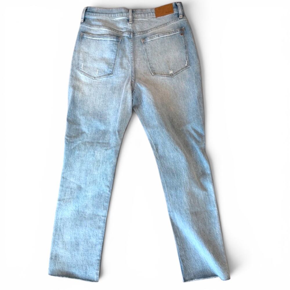 Madewell The High Rise Slim Boy Jean 28  Distressed Straight Leg Raw Hem Jeans - Picture 4 of 9